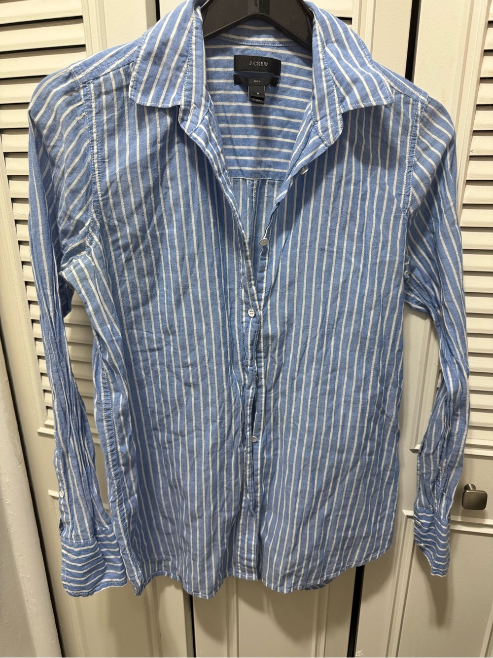 J. Crew Blue and White Striped Cotton Button-Down Shirt